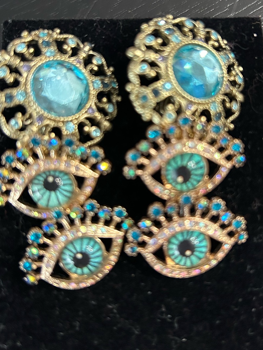 HEIDI DAUS EVIL EYE-Gold-Tone Clip Turquoise Eye Drop Earrings